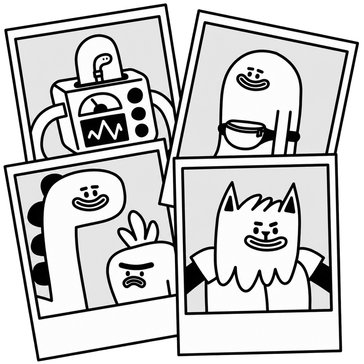 Overlapping snapshots of Wrigbert/Derek, Bixby, Plodrick with Gary, and Sprinklefoot.