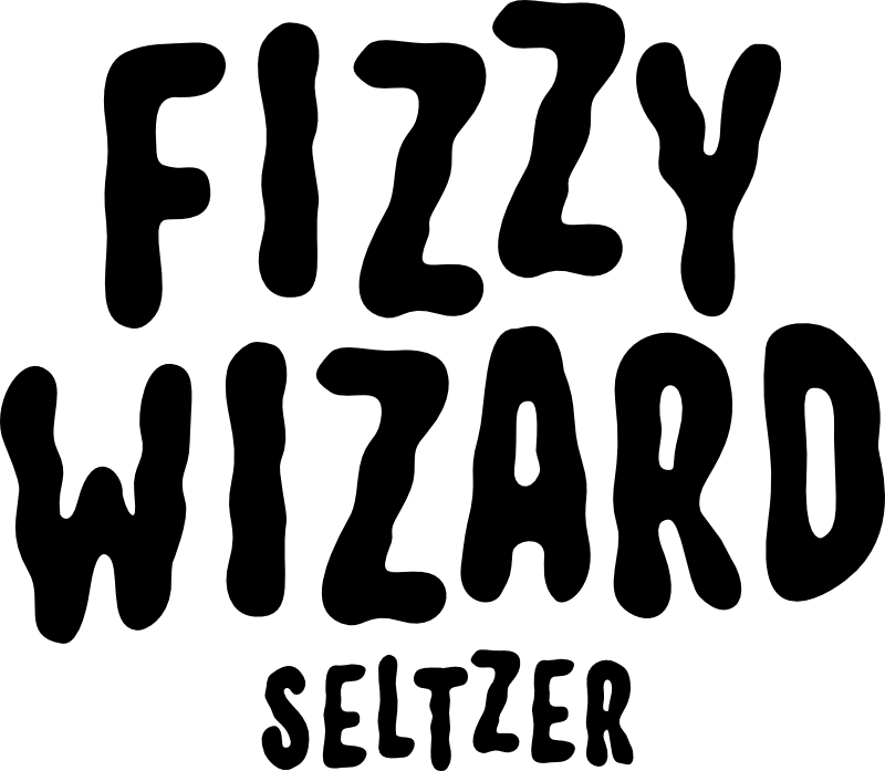 Black retro-style bubbly text reading 'FIZZY WIZARD' with 'SELTZER' below, on a plain white background.